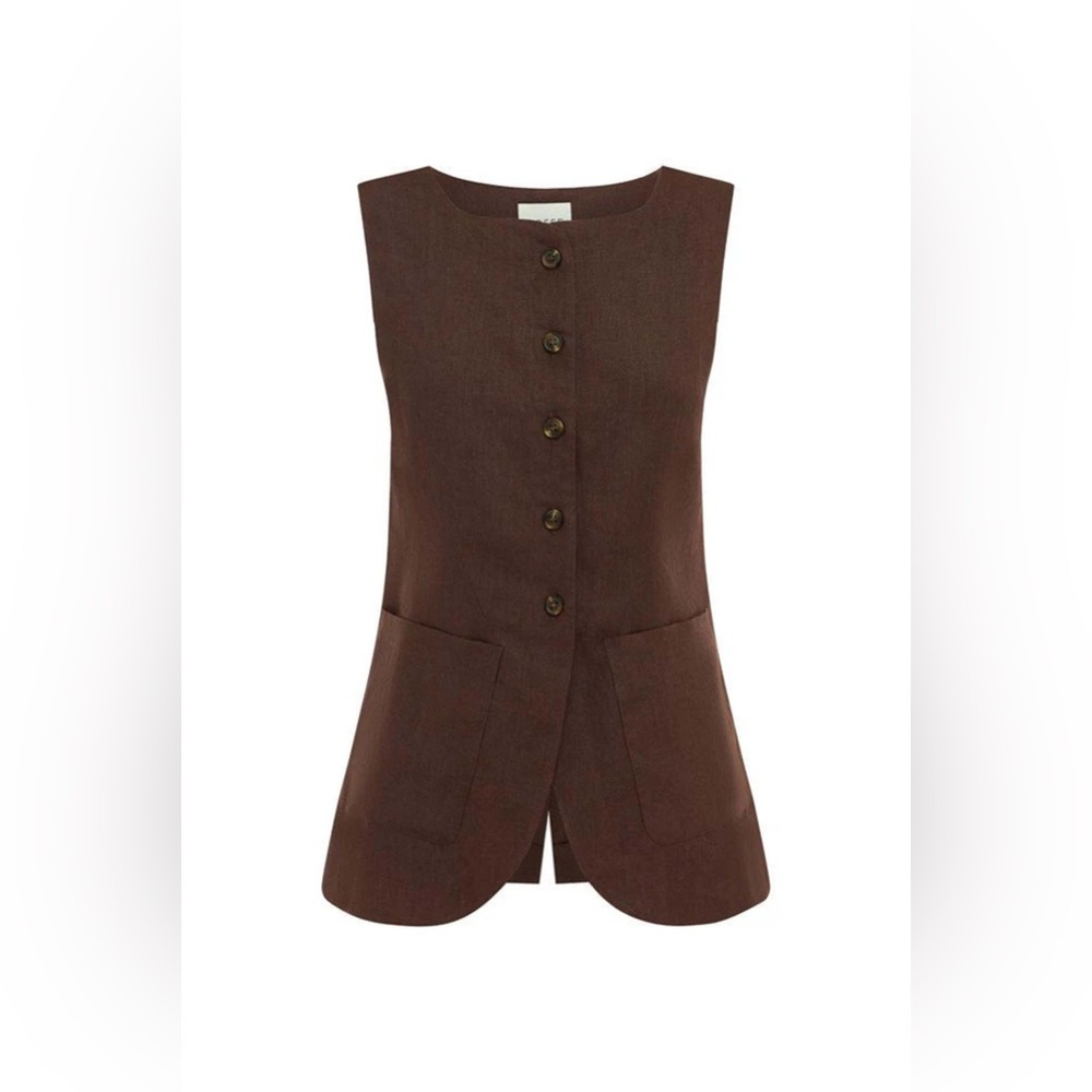 Posse Emma Vest Brown Sleeveless Fitted Button Down Top